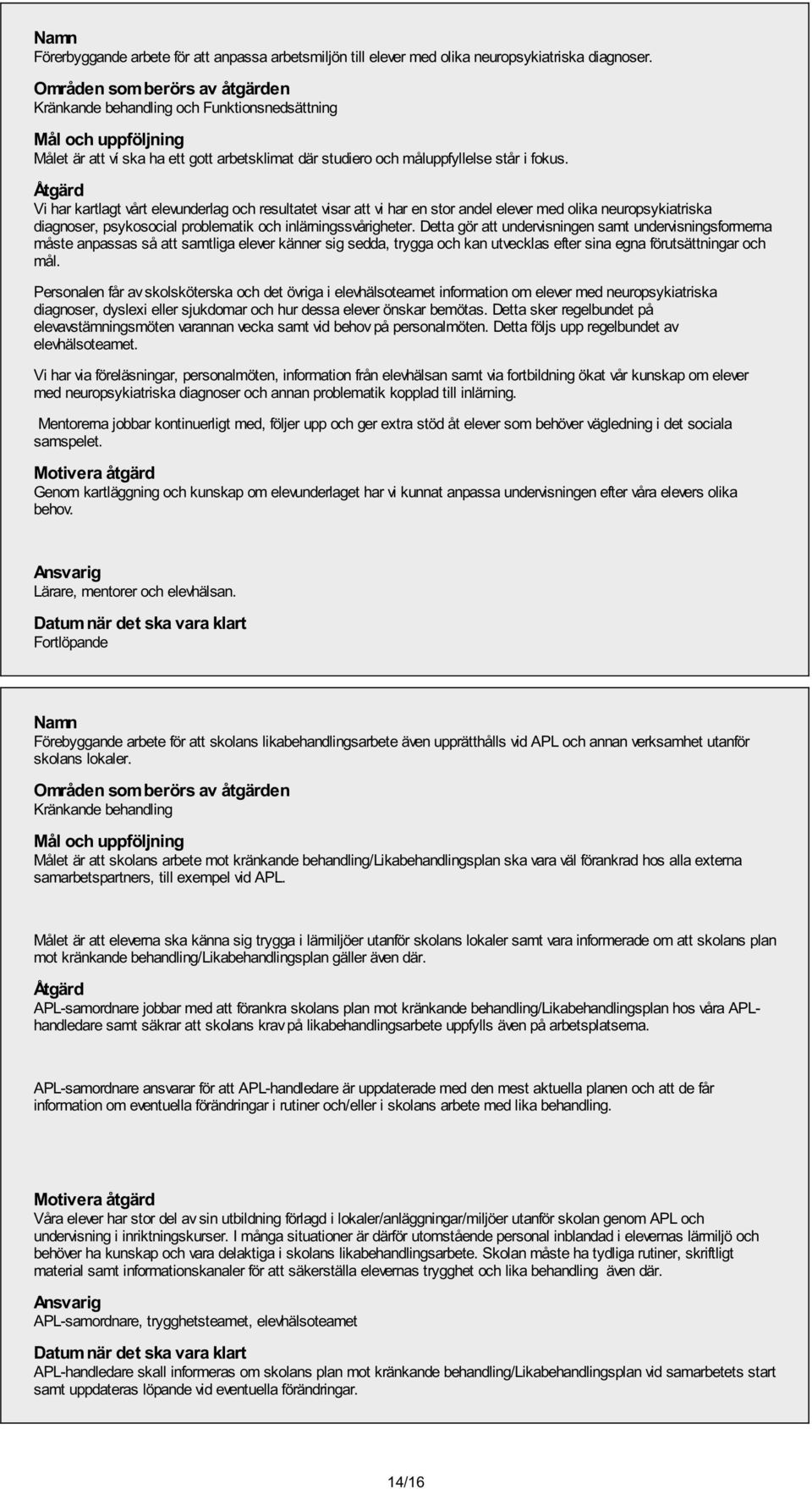 Vi har kartlagt vårt elevunderlag och resultatet visar att vi har en stor andel elever med olika neuropsykiatriska diagnoser, psykosocial problematik och inlärningssvårigheter.