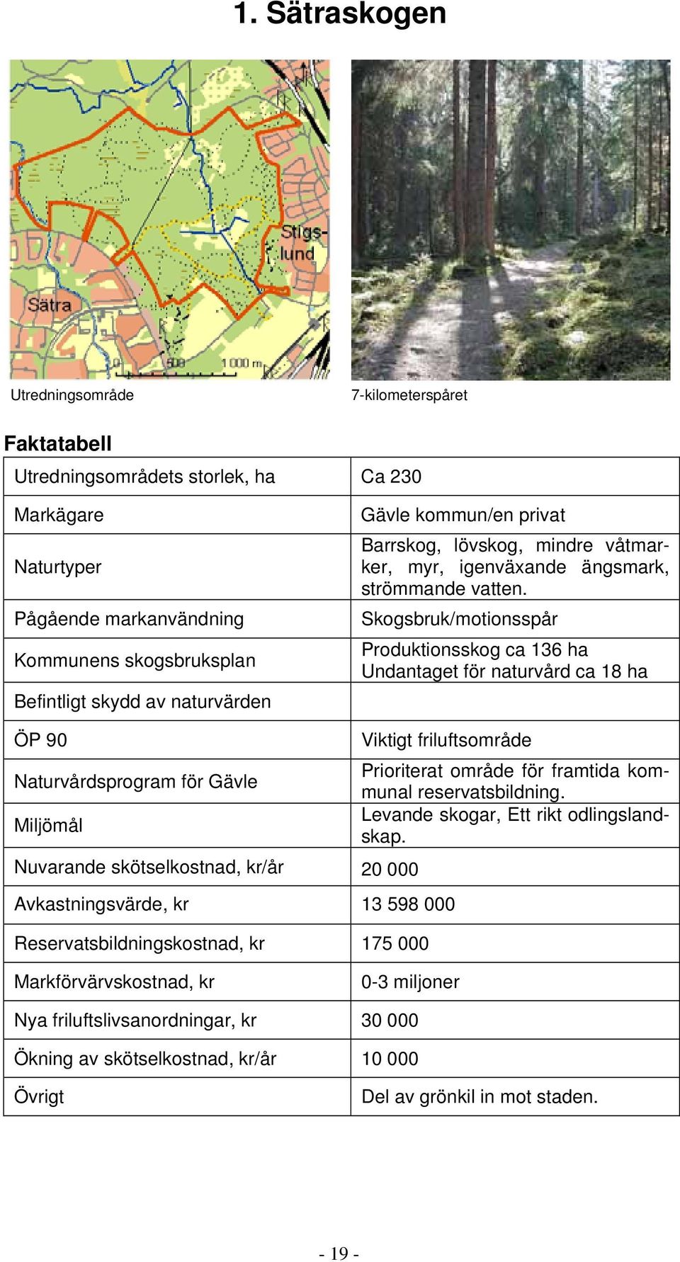 Skogsbruk/motionsspår Produktionsskog ca 136 ha Undantaget för naturvård ca 18 ha ÖP 90 Naturvårdsprogram för Gävle Miljömål Nuvarande skötselkostnad, kr/år 20 000 Viktigt friluftsområde
