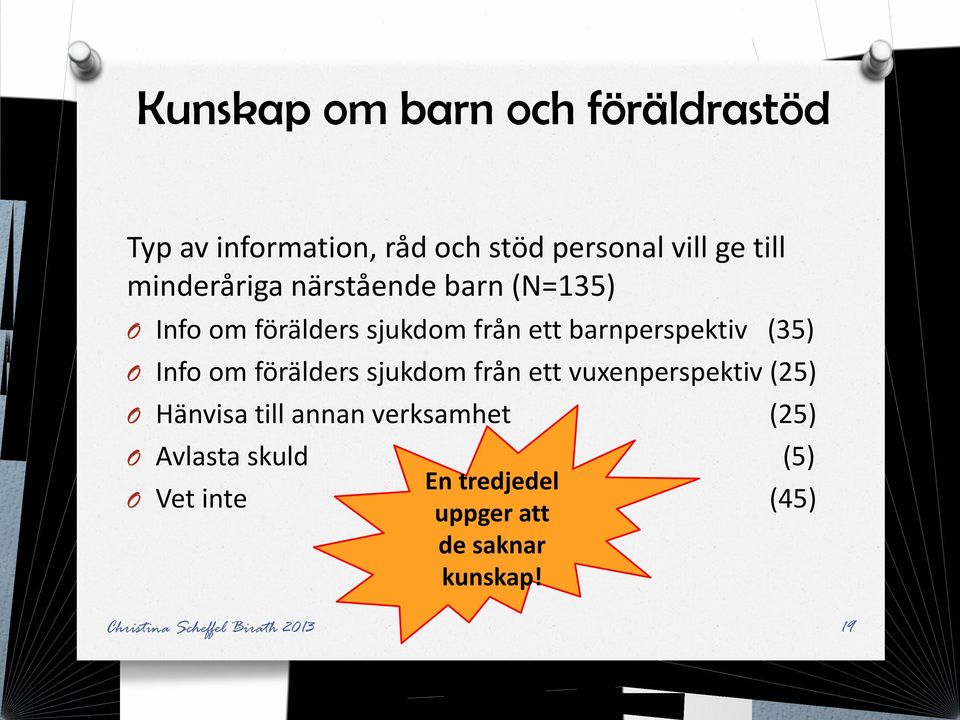 (35) O Info om förälders sjukdom från ett vuxenperspektiv (25) O Hänvisa till annan