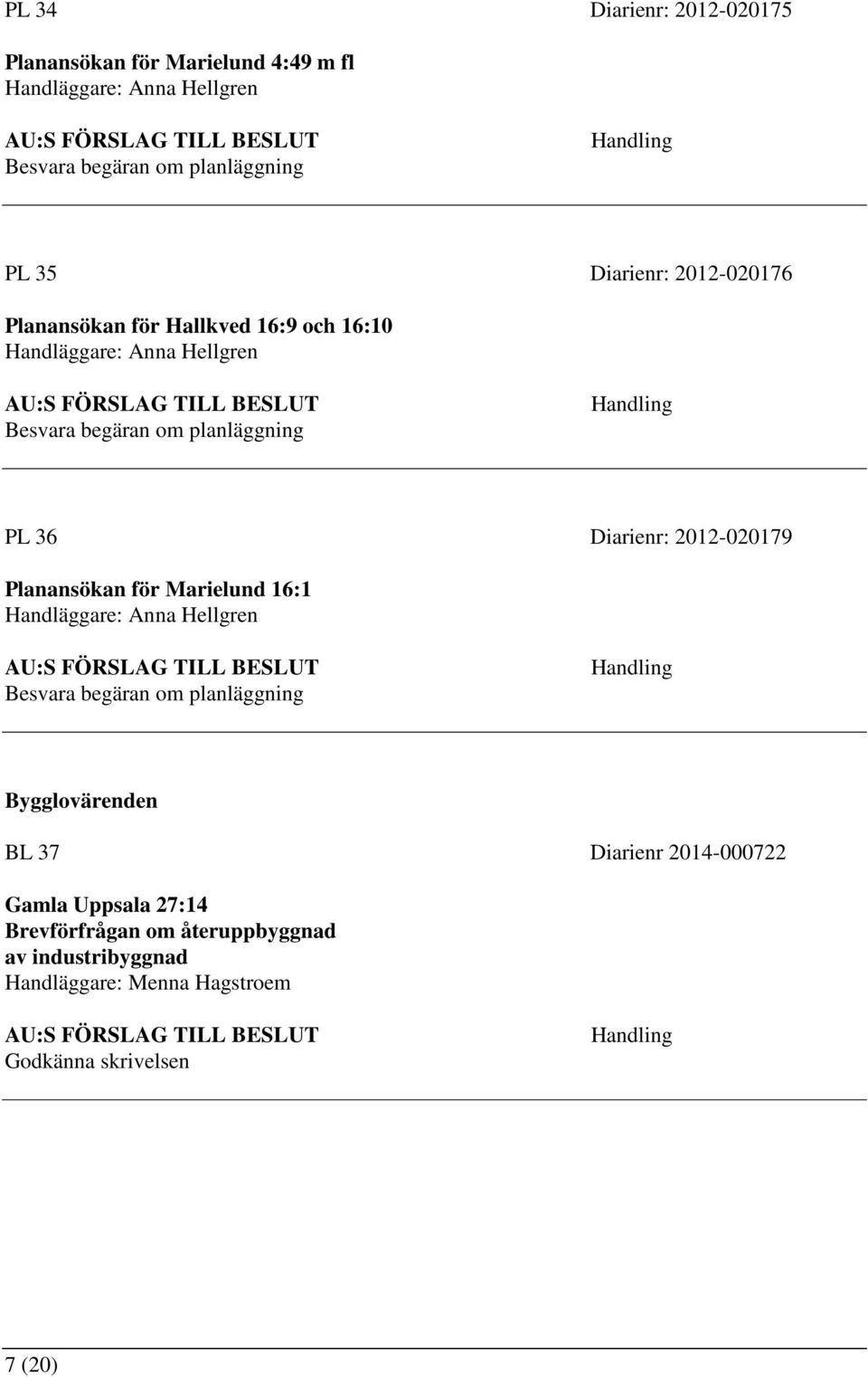 Planansökan för Marielund 16:1 Besvara begäran om planläggning ärenden BL 37 Diarienr 2014-000722 Gamla Uppsala