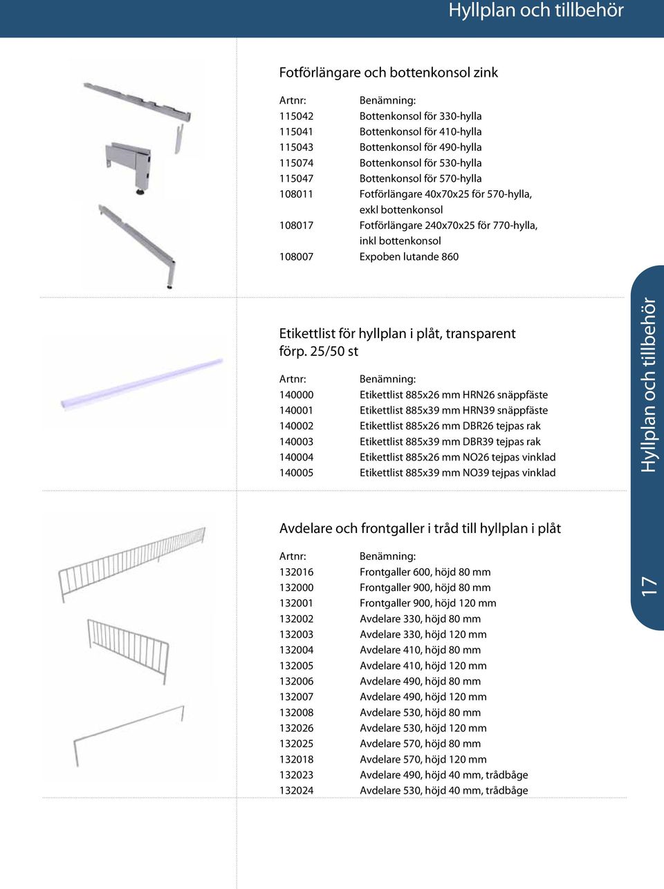 för hyllplan i plåt, transparent förp.