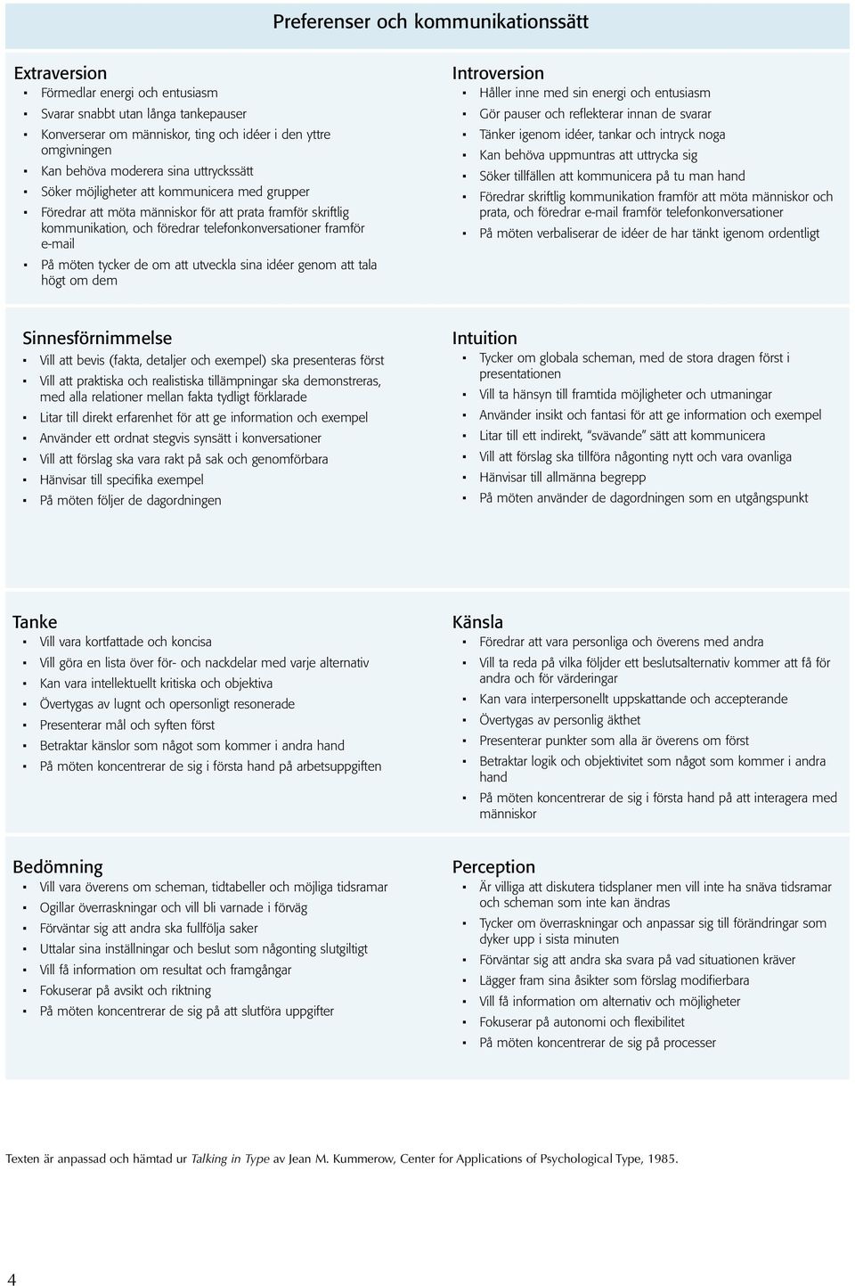 På möten tycker de om att utveckla sina idéer genom att tala högt om dem Introversion Håller inne med sin energi och entusiasm Gör pauser och reflekterar innan de svarar Tänker igenom idéer, tankar