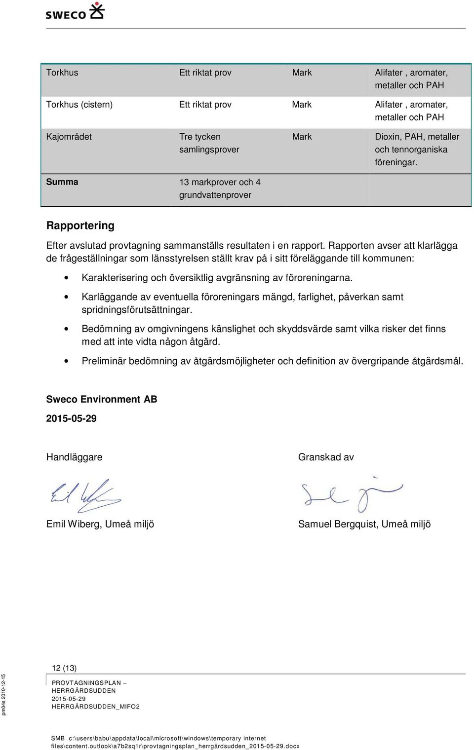 Rapporten avser att klarlägga de frågeställningar som länsstyrelsen ställt krav på i sitt föreläggande till kommunen: Karakterisering och översiktlig avgränsning av föroreningarna.