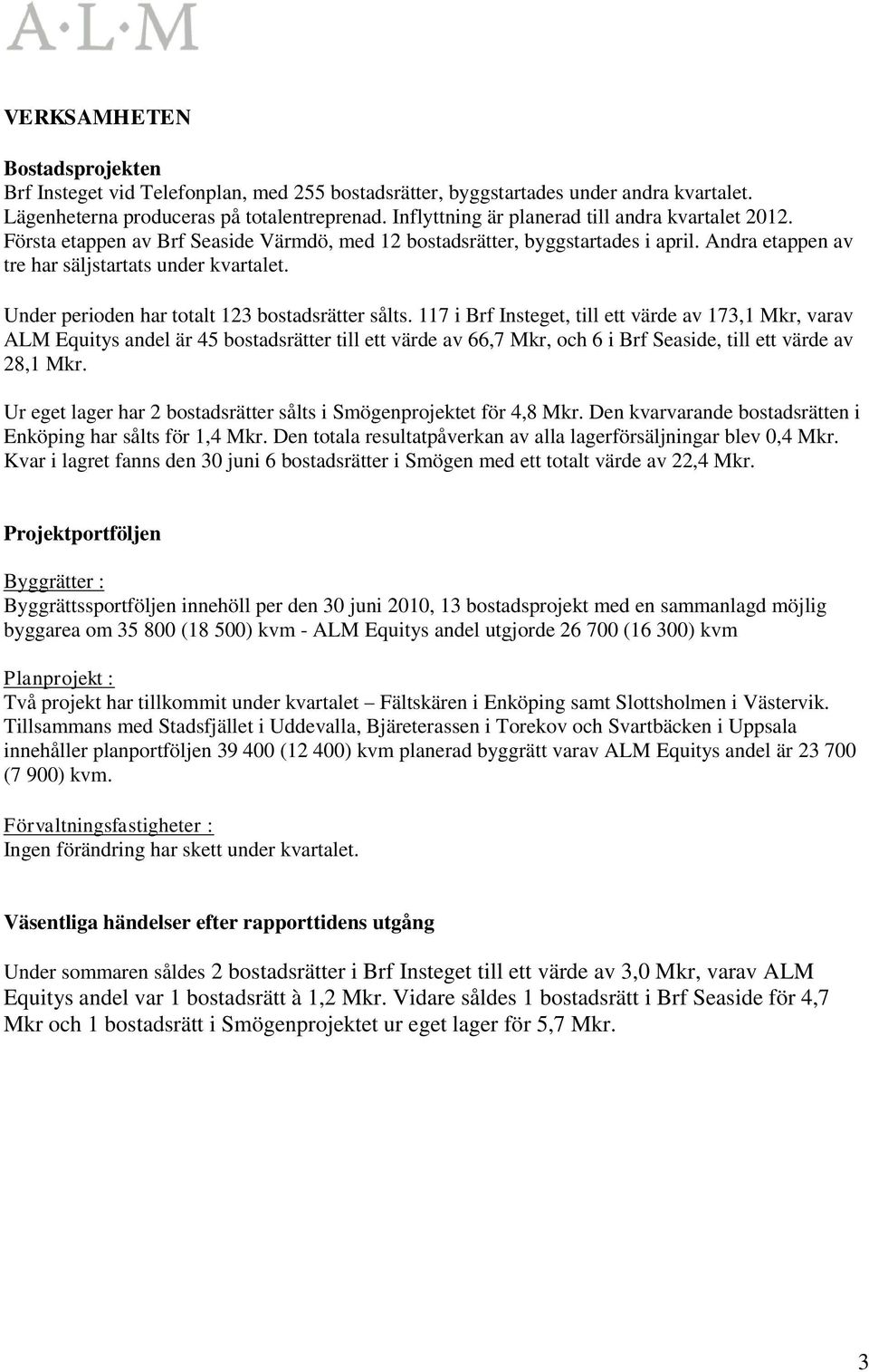 Under perioden har totalt 123 bostadsrätter sålts.
