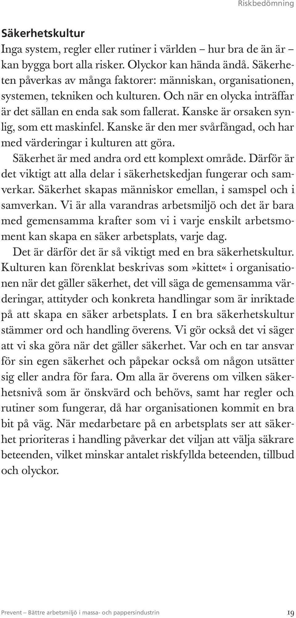 Kanske är orsaken synlig, som ett maskinfel. Kanske är den mer svårfångad, och har med värderingar i kulturen att göra. Säkerhet är med andra ord ett komplext område.