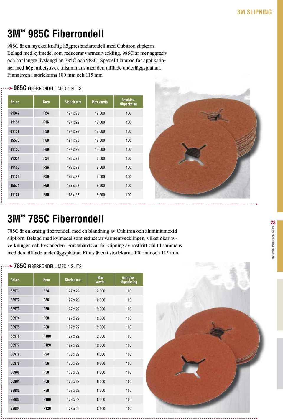 Finns även i storlekarna 100 mm och 115 mm. 985C FIBERRONDELL MED 4 SLITS Art.nr.