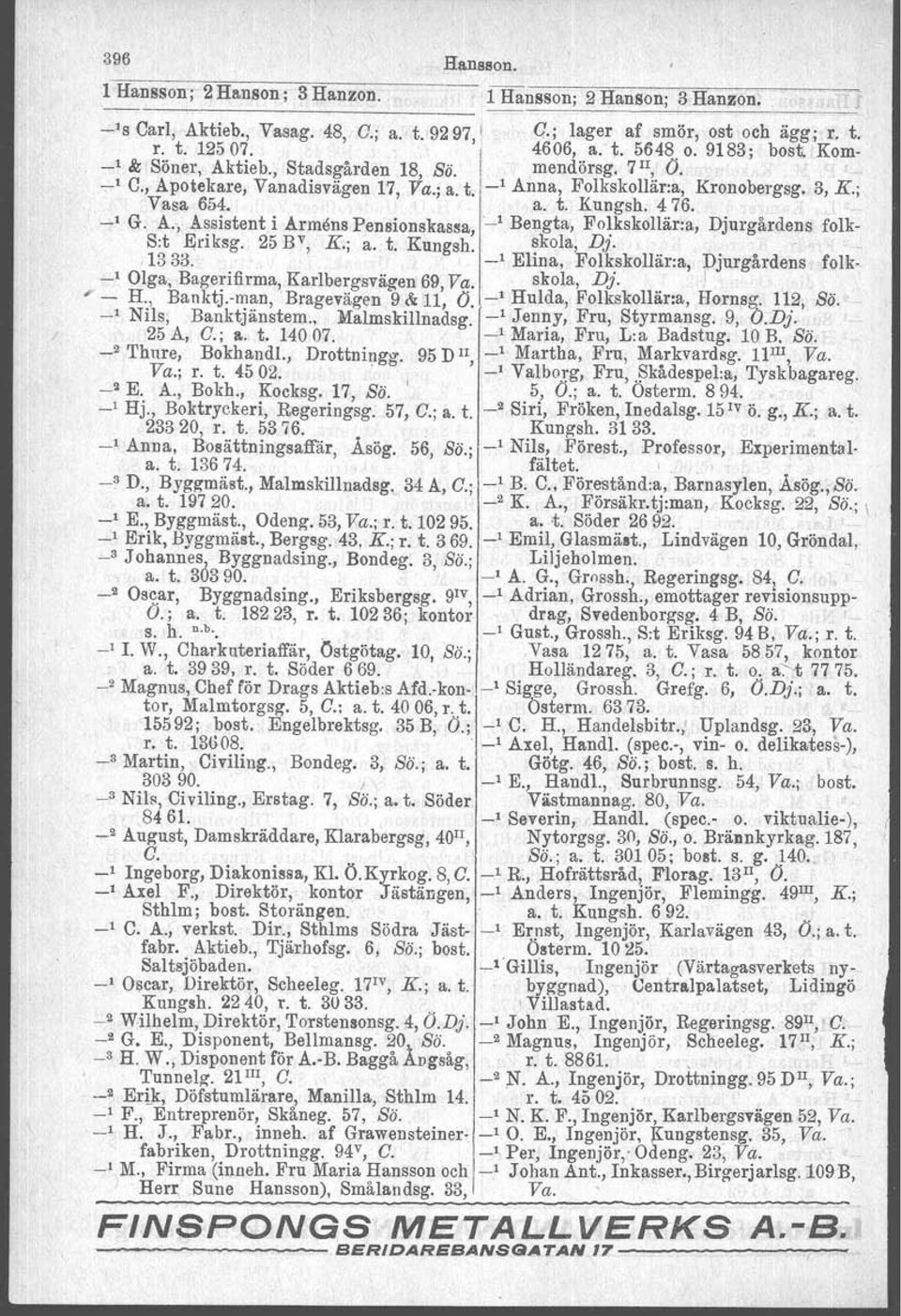 a.r.t, Kungsh. 476.. ~.l' ~1 G. A., Assistent.i Armens Pensionskassa, '~1 Bengta\ Folkskollår:a, Djurgårdens folk Sit E)riksg. 25 BV; K.; a. t. Kungsh. skola, Dj....,1333.' _1 Elina,.
