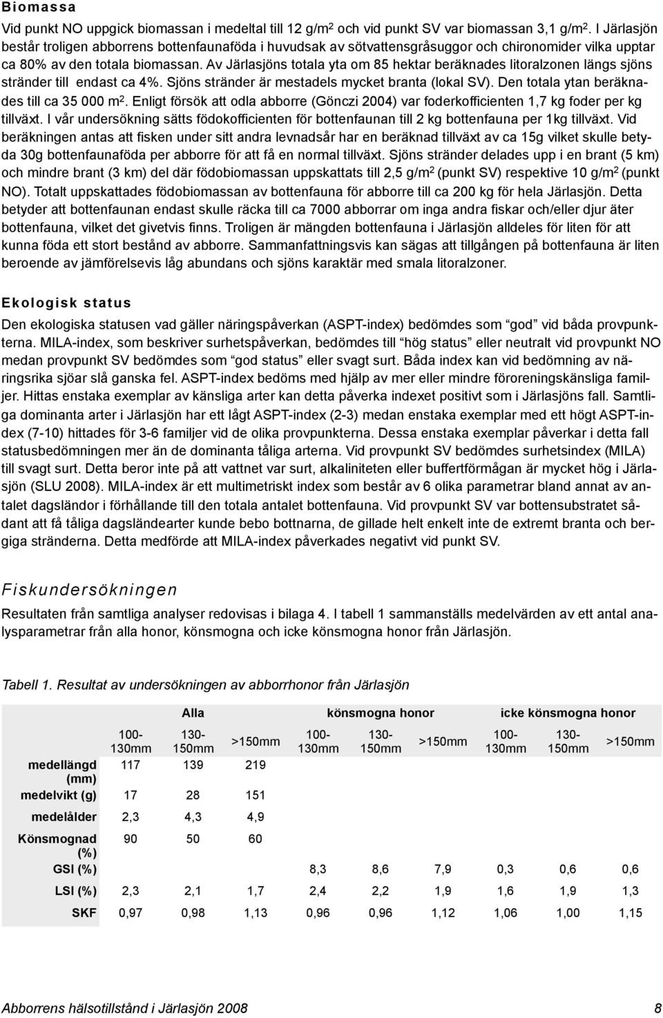 Av Järlasjöns totala yta om 85 hektar beräknades litoralzonen längs sjöns stränder till endast ca %. Sjöns stränder är mestadels mycket branta (lokal SV). Den totala ytan beräknades till ca 5 000 m.