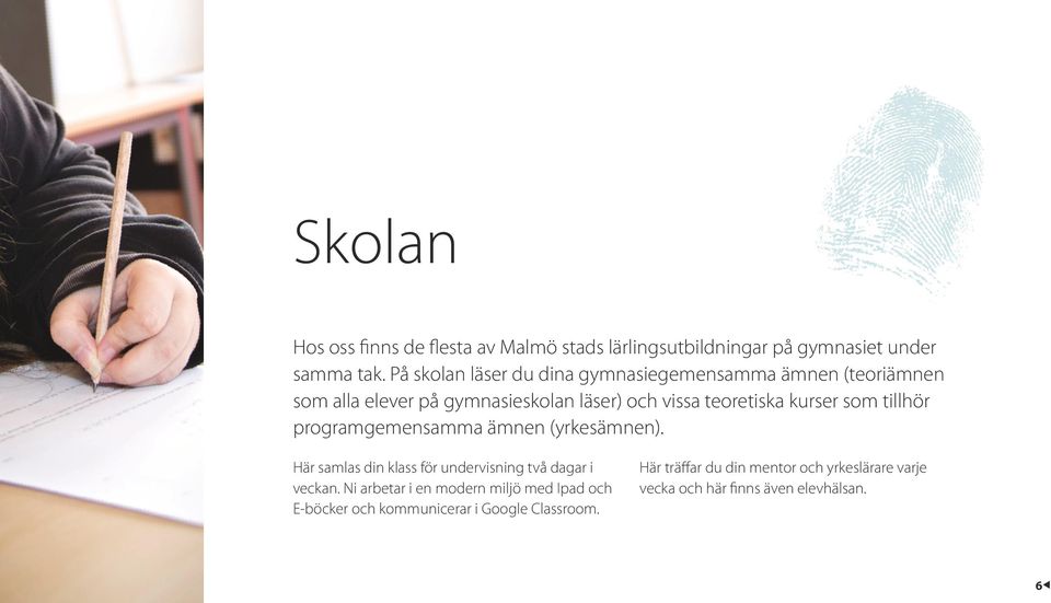 kurser som tillhör programgemensamma ämnen (yrkesämnen). Här samlas din klass för undervisning två dagar i veckan.