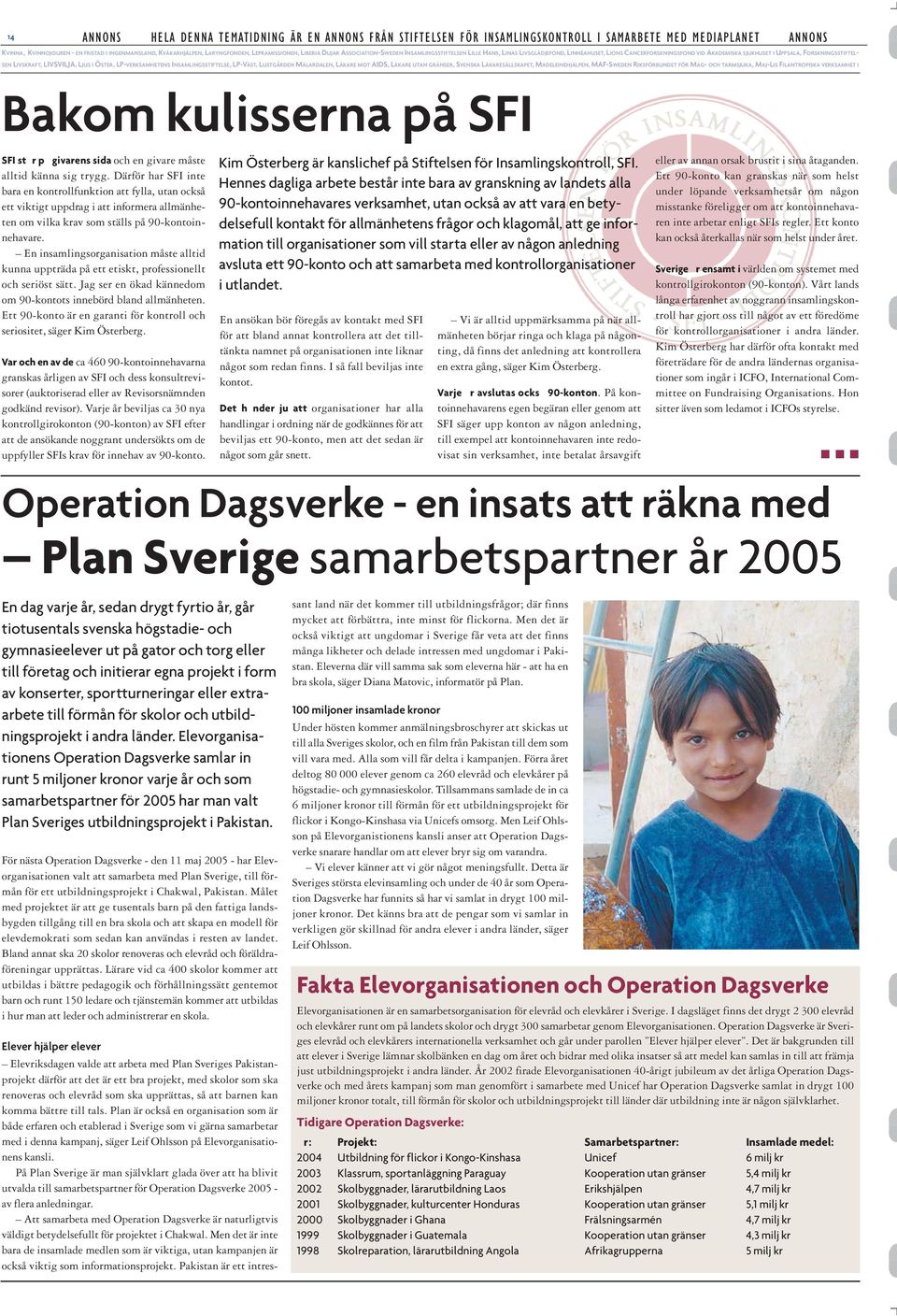 SEN LIVSKRAFT, LIVSVILJA, LJUS I ÖSTER, LP-VERKSAMHETENS INSAMLINGSSTIFTELSE, LP-VÄST, LUSTGÅRDEN MÄLARDALEN, LÄKARE MOT AIDS, LÄKARE UTAN GRÄNSER, SVENSKA LÄKARESÄLLSKAPET, MADELEINEHJÄLPEN,