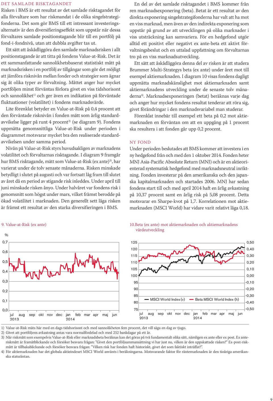 dubbla avgifter tas ut. Ett sätt att åskådliggöra den samlade marknadsrisken i allt positionstagande är att titta på fondens Value-at-Risk.