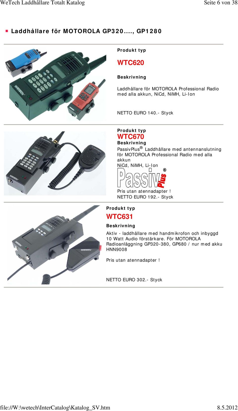 - Styck WTC670 PassivPlus Laddhållare med antennanslutning för MOTOROLA Professional Radio med alla akkun NiCd, NiMH, Li-Ion Pris