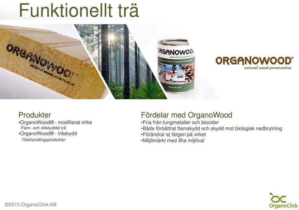 OrganoWood Fria från tungmetaller och biocider Både förbättrat flamskydd och