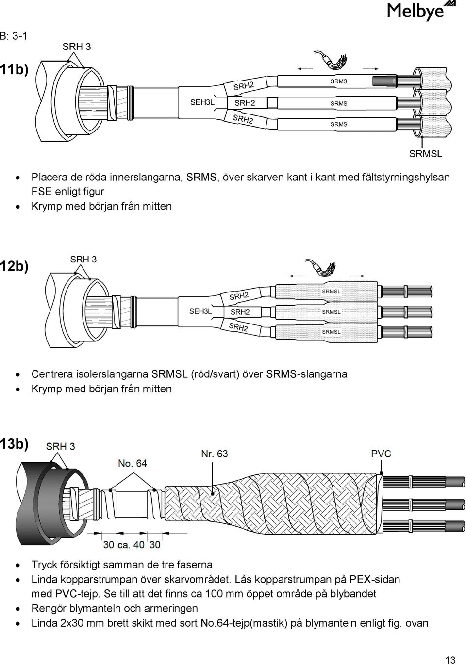 kopparstrumpan över skarvområdet. Lås kopparstrumpan på PEX-sidan med PVC-tejp.