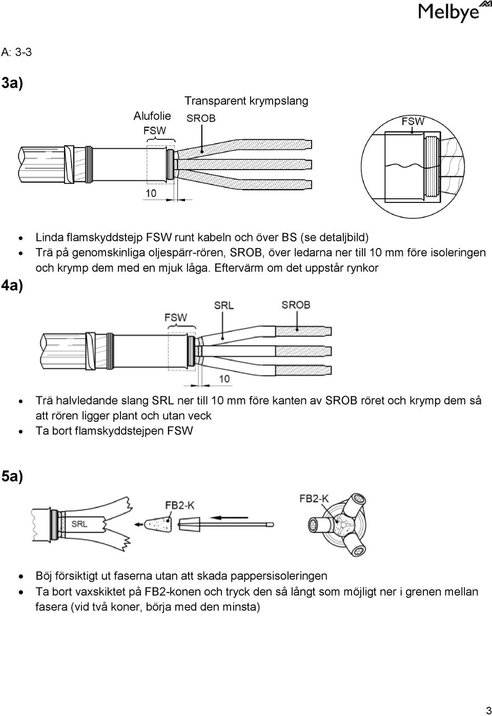 Eftervärm om det uppstår rynkor Trä halvledande slang SRL ner till 10 mm före kanten av SROB röret och krymp dem så att rören ligger plant och utan veck