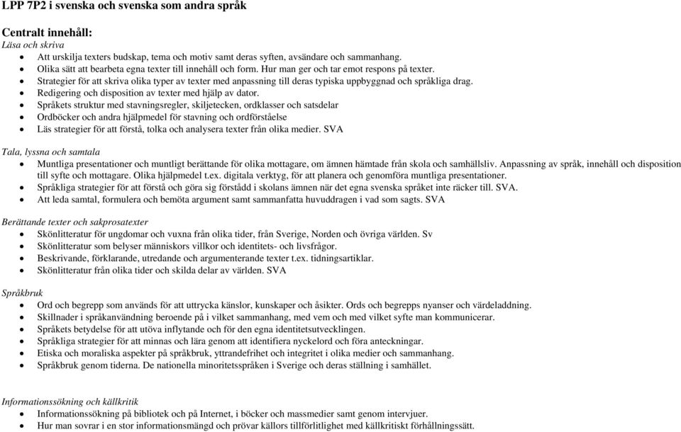 Strategier för att skriva olika typer av texter med anpassning till deras typiska uppbyggnad och språkliga drag. Redigering och disposition av texter med hjälp av dator.