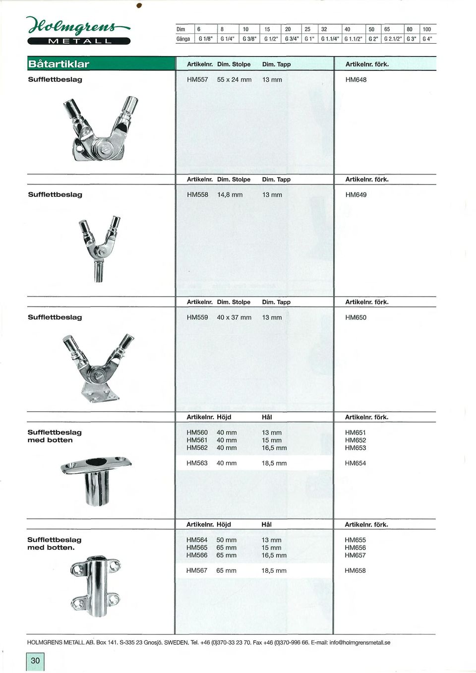 40mm 13 mm HM651 med botten HM561 40mm 15 mm HM652 HM562 40mm 16,5 mm HM653 HM563 40 mm 18,5 mm HM654 Höjd Hål Sufflettbes lag HM564 50mm 13 mm HM655 med botten.