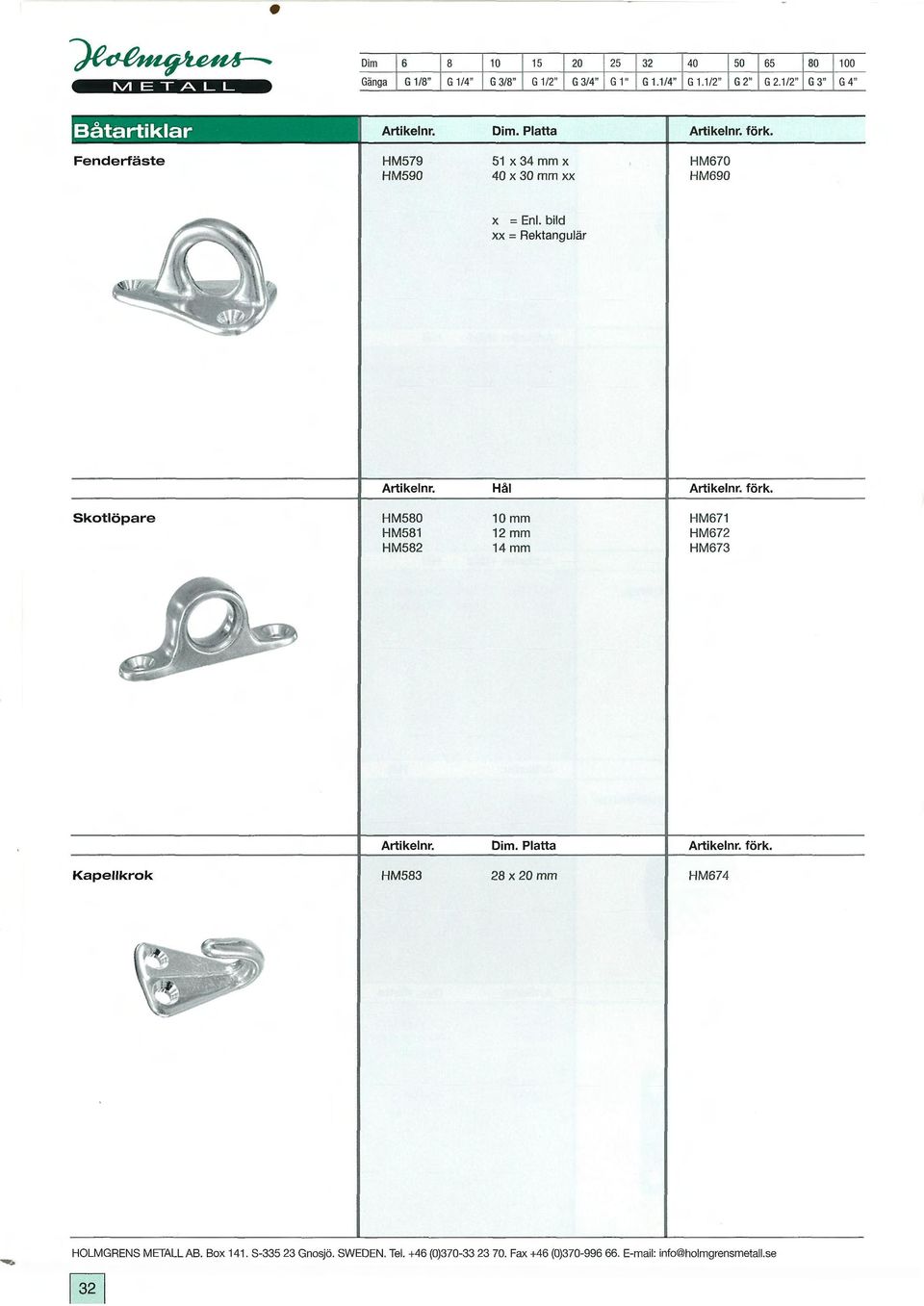 bild xx = Rektangulär Hål Sko t lö p a r e HM580 HM581 HM582 10 mm 12 mm 14 mm HM671 HM672 HM673 Platta Kapell krok
