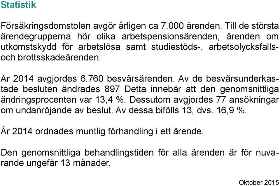 brottsskadeärenden. År 2014 avgjordes 6.760 besvärsärenden.