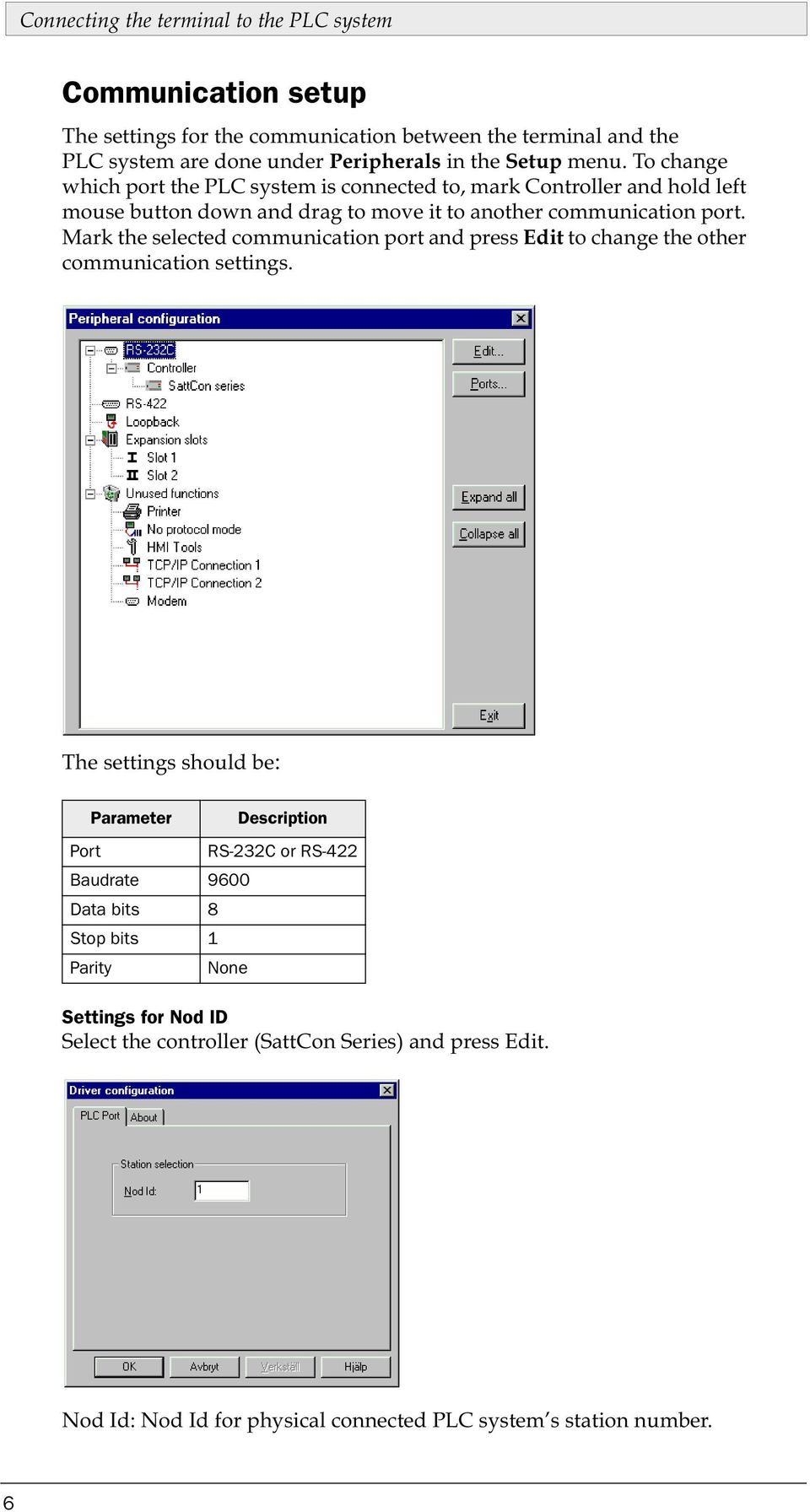 Mark the selected communication port and press Edit to change the other communication settings.