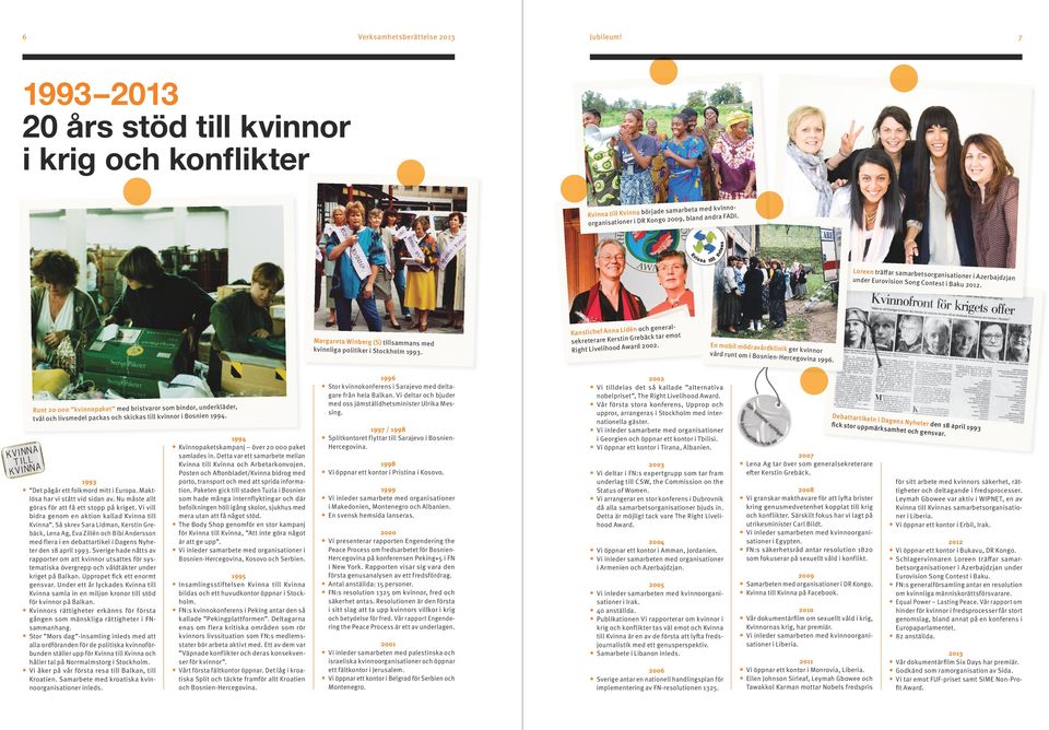 Kanslichef Anna Lidén och generalsekreterare Kerstin Grebäck tar emot Right Livelihood Award 2002. En mobil mödravårdklinik ger kvinnor vård runt om i Bosnien-Hercegovina 1996.