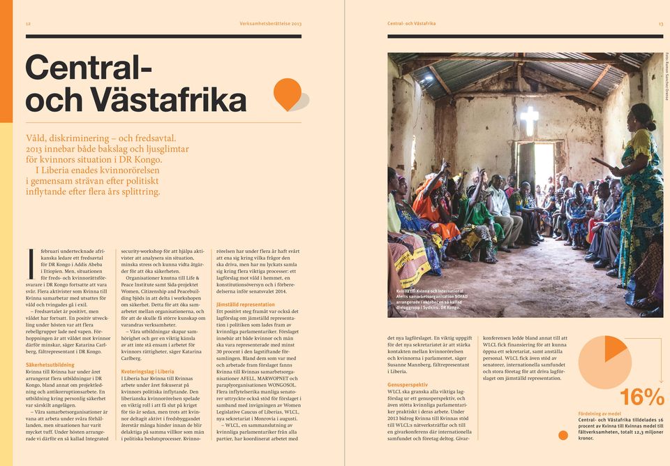 I februari undertecknade afrikanska ledare ett fredsavtal för DR Kongo i Addis Abeba i Etiopien. Men, situationen för freds- och kvinnorättsförsvarare i DR Kongo fortsatte att vara svår.