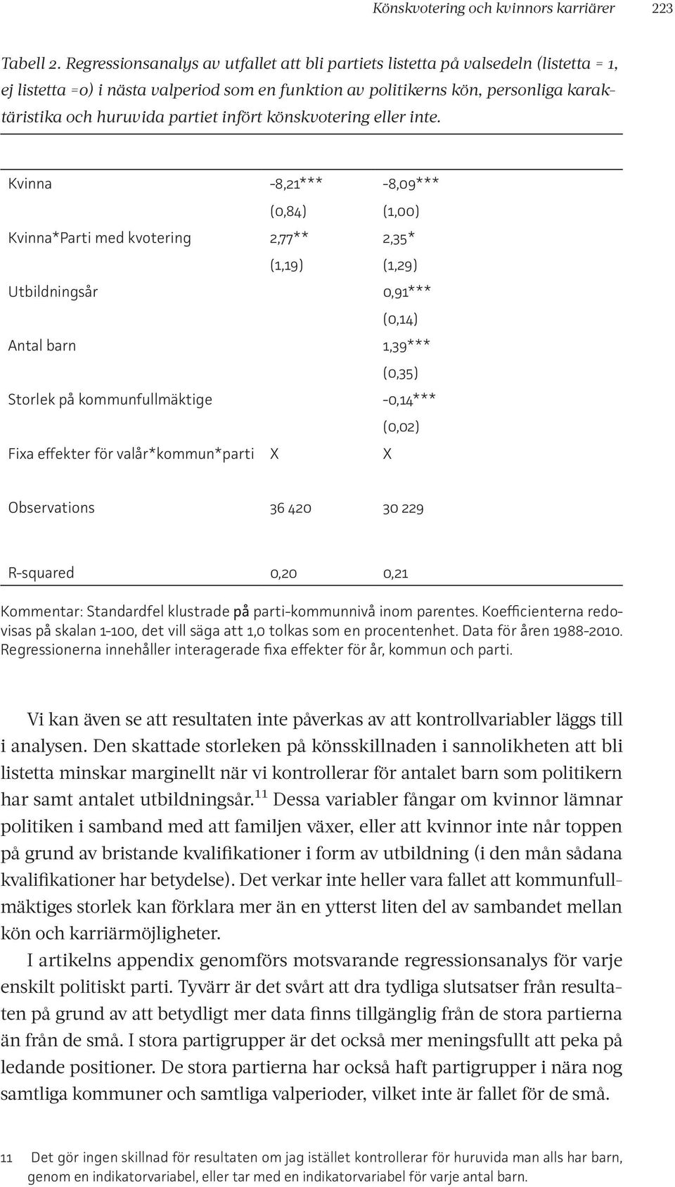 partiet infört könskvotering eller inte.
