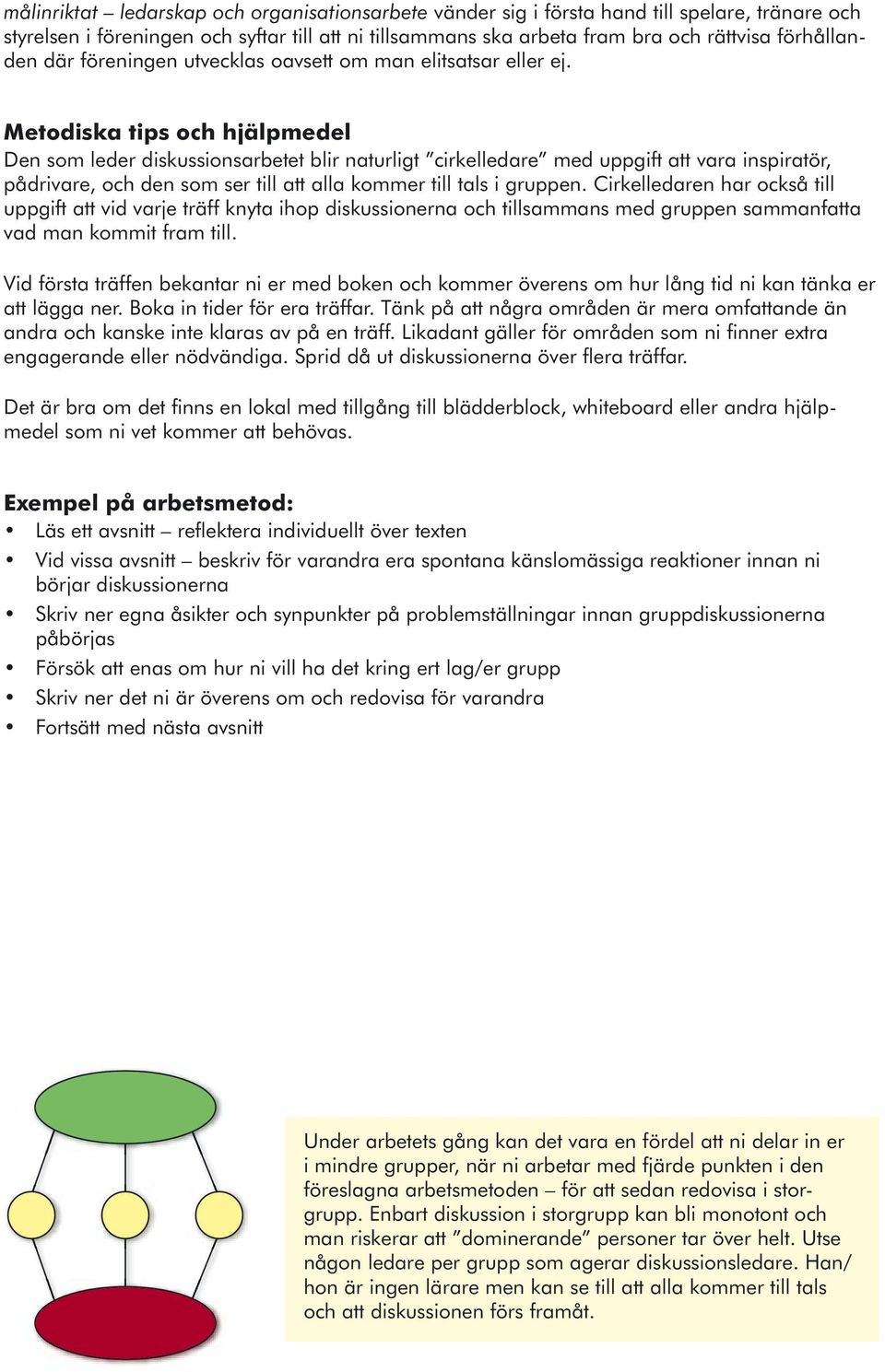 Metodiska tips och hjälpmedel Den som leder diskussionsarbetet blir naturligt cirkelledare med uppgift att vara inspiratör, pådrivare, och den som ser till att alla kommer till tals i gruppen.