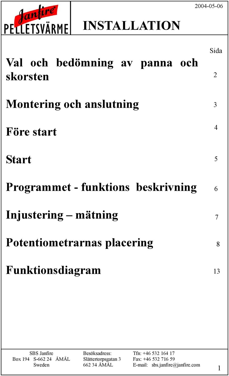 funktions beskrivning Injustering mätning