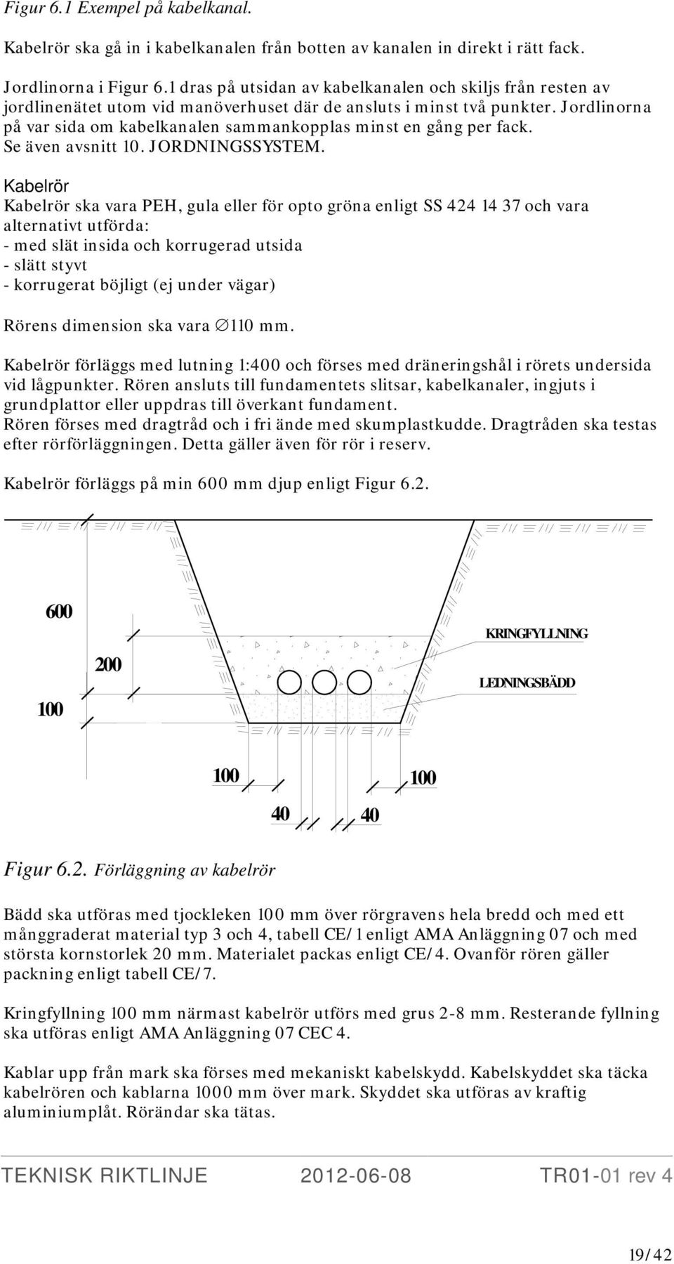 Jordlinorna på var sida om kabelkanalen sammankopplas minst en gång per fack. Se även avsnitt 10. JORDNINGSSYSTEM.
