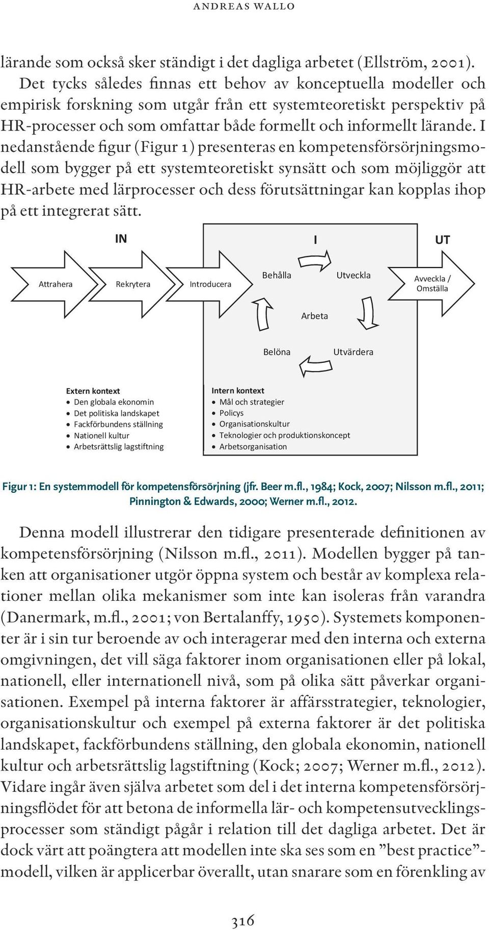 I nedanstående figur (Figur 1) presenteras en kompetensförsörjningsmodell som bygger på ett systemteoretiskt synsätt och som möjliggör att HR-arbete med lärprocesser och dess förutsättningar kan