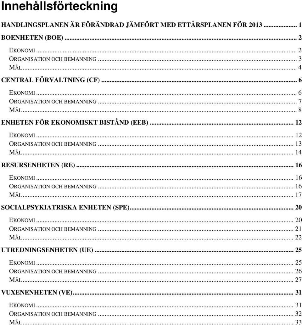 .. 13 MÅL... 14 RESURSENHETEN (RE)... 16 EKONOMI... 16 ORGANISATION OCH BEMANNING... 16 MÅL... 17 SOCIALPSYKIATRISKA ENHETEN (SPE)... 20 EKONOMI.