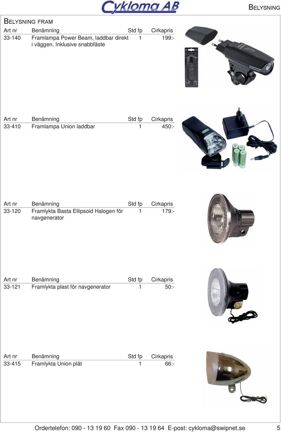 Ellipsoid Halogen för 79:- navgenerator 33-2 Framlykta plast för navgenerator 50:-
