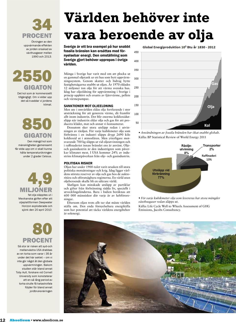 Världen behöver inte vara beroende av olja Sverige är ett bra exempel på hur snabbt fossila bränslen kan ersättas med förnyelsebar energi.