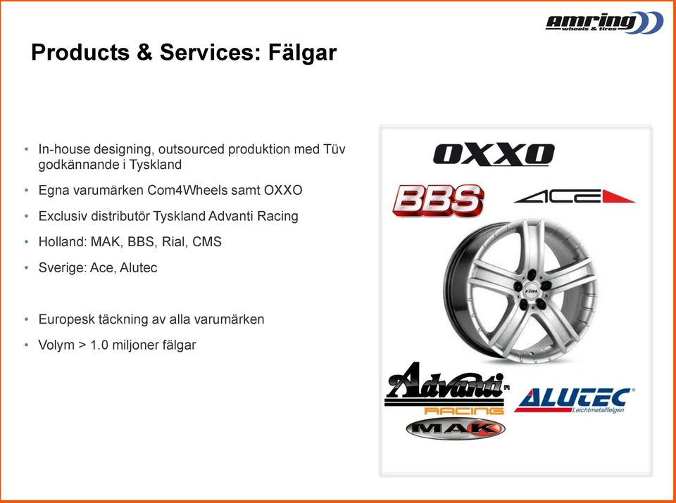 distributör Tyskland Advanti Racing Holland: MAK, BBS, Rial, CMS Sverige: