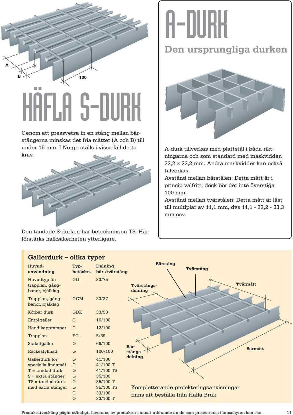 Avstånd mellan bärstålen: Detta mått är i princip valfritt, dock bör det inte överstiga 100 mm. Avstånd mellan tvärstålen: Detta mått är låst till multiplar av 11,1 mm, dvs 11,1-22,2-33,3 mm osv.