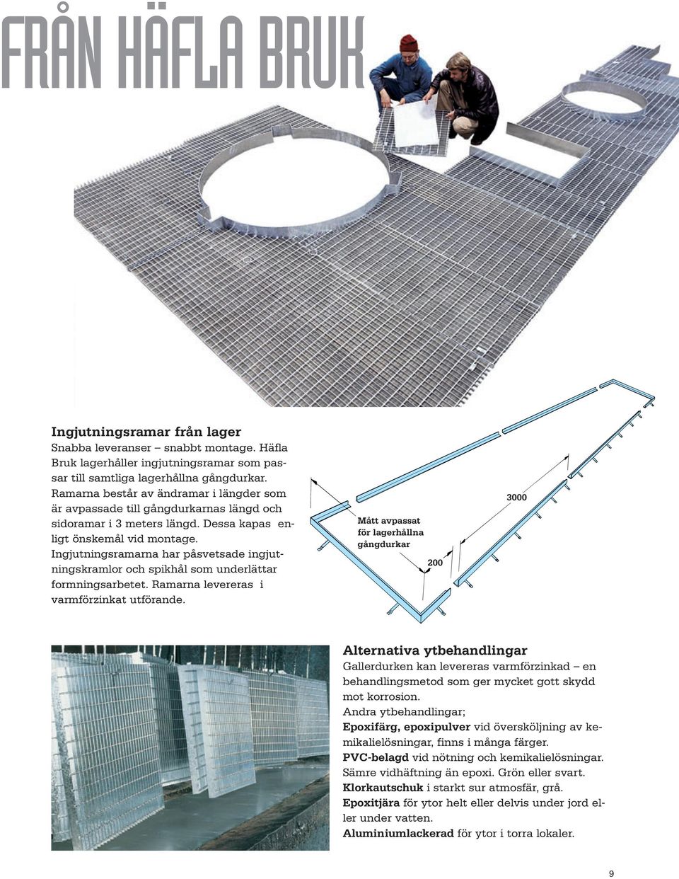 Ingjutningsramarna har påsvetsade ingjutningskramlor och spikhål som underlättar formningsarbetet. Ramarna levereras i varmförzinkat utförande.