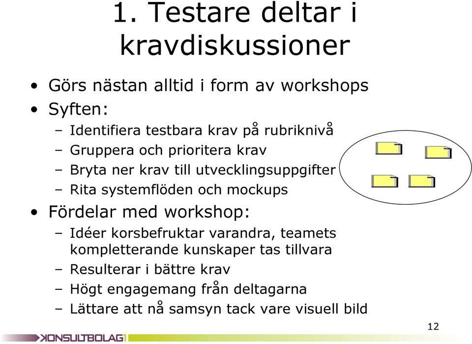 och mockups Fördelar med workshop: Idéer korsbefruktar varandra, teamets kompletterande kunskaper tas