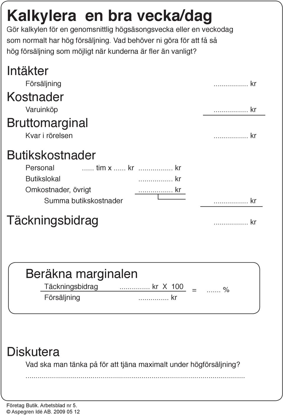 Intäkter Kostnader Varuinköp Bruttomarginal Kvar i rörelsen Butikskostnader Personal... tim x.