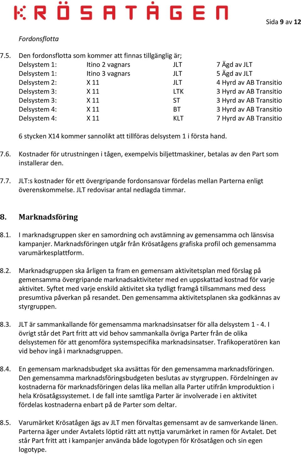 Delsystem 3: X 11 LTK 3 Hyrd av AB Transitio Delsystem 3: X 11 ST 3 Hyrd av AB Transitio Delsystem 4: X 11 BT 3 Hyrd av AB Transitio Delsystem 4: X 11 KLT 7 Hyrd av AB Transitio 6 stycken X14 kommer