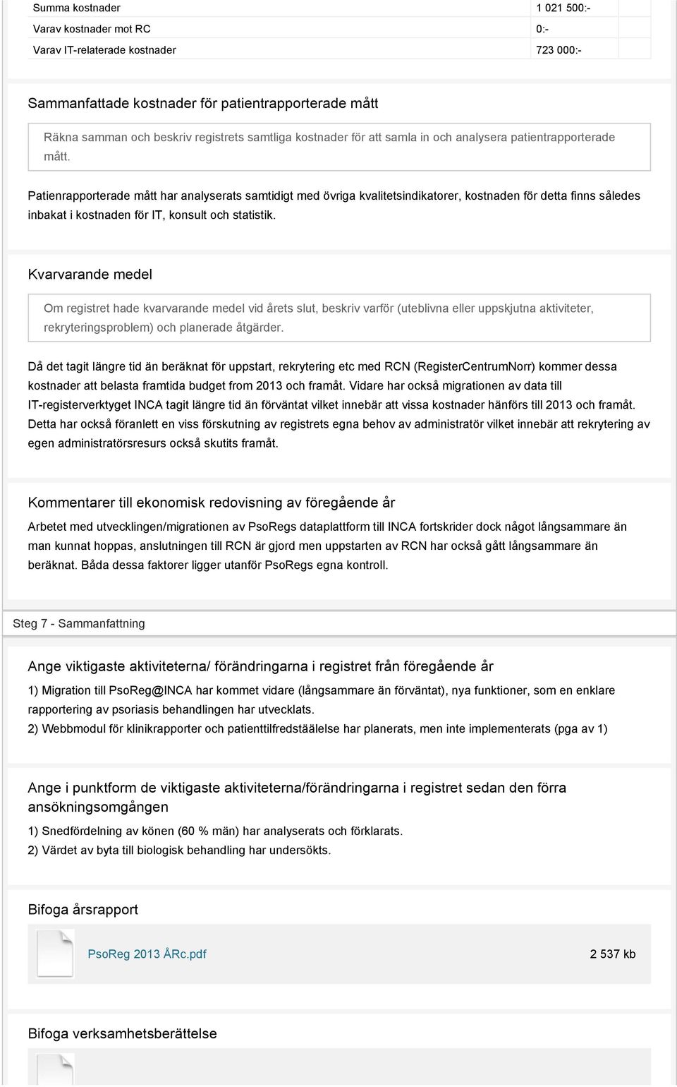 Patienrapporterade mått har analyserats samtidigt med övriga kvalitetsindikatorer, kostnaden för detta finns således inbakat i kostnaden för IT, konsult och statistik.