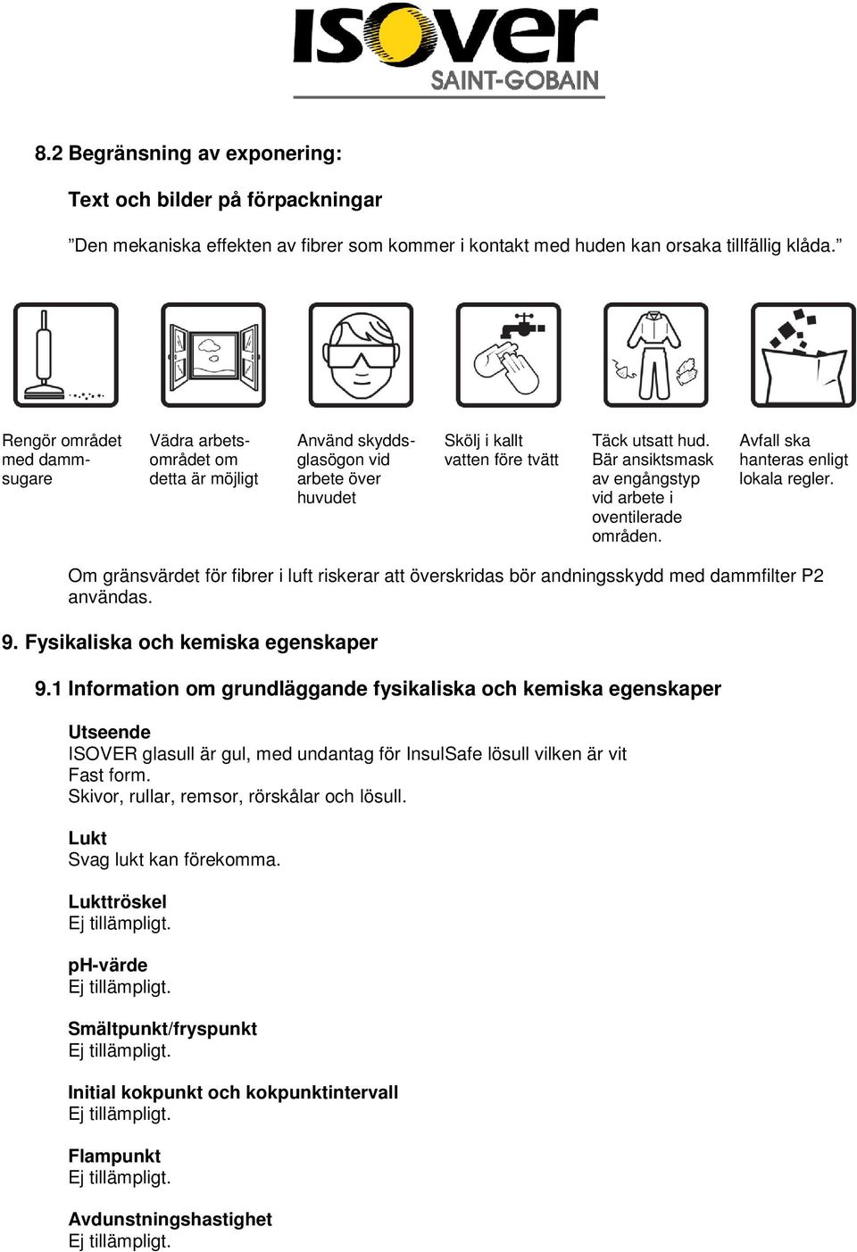 Bär ansiktsmask av engångstyp vid arbete i oventilerade områden. Avfall ska hanteras enligt lokala regler.