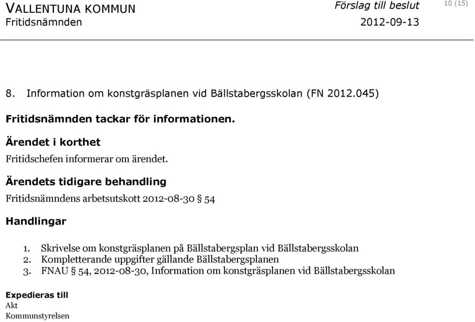 Fritidsnämndens arbetsutskott 2012-08-30 54 Handlingar 1.