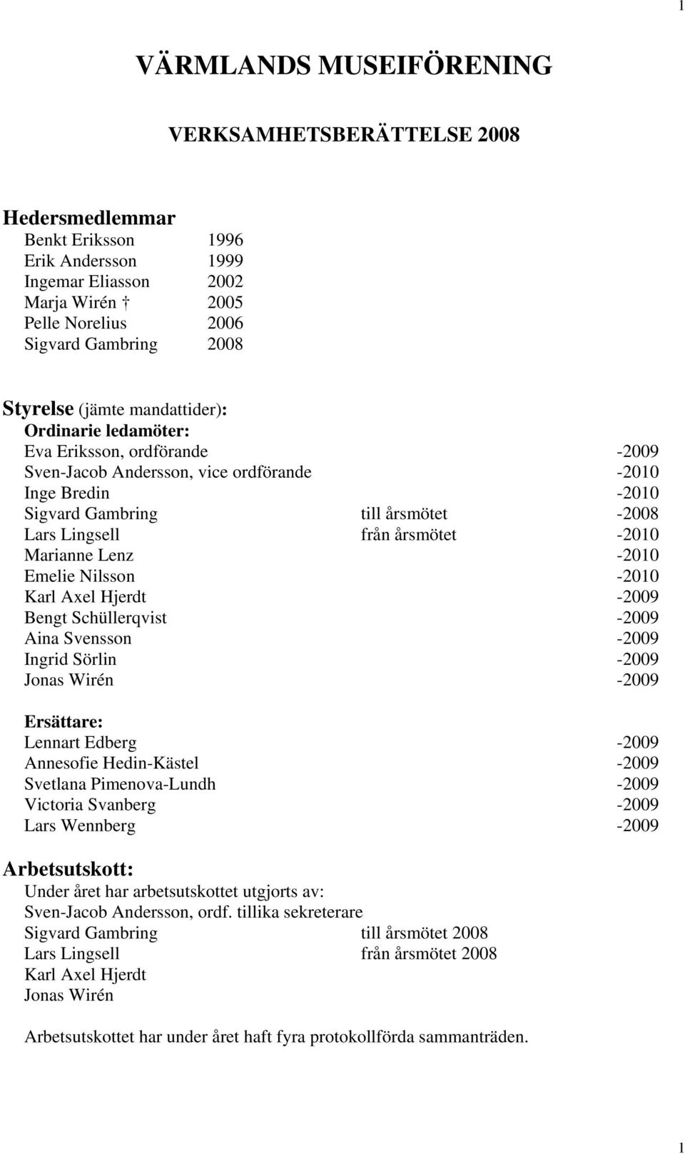 -2010 Marianne Lenz -2010 Emelie Nilsson -2010 Karl Axel Hjerdt -2009 Bengt Schüllerqvist -2009 Aina Svensson -2009 Ingrid Sörlin -2009 Jonas Wirén -2009 Ersättare: Lennart Edberg -2009 Annesofie