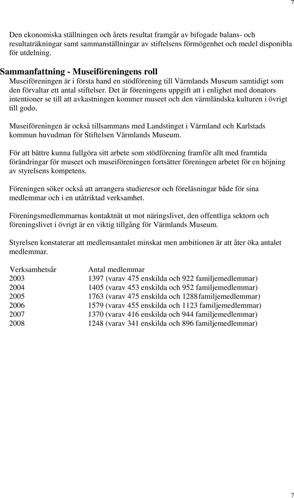 Det är föreningens uppgift att i enlighet med donators intentioner se till att avkastningen kommer museet och den värmländska kulturen i övrigt till godo.