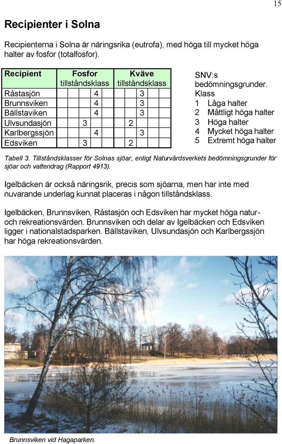 Klass 1 Låga halter 2 Måttligt höga halter 3 Höga halter 4 Mycket höga halter 5 Extremt höga halter Tabell 3.