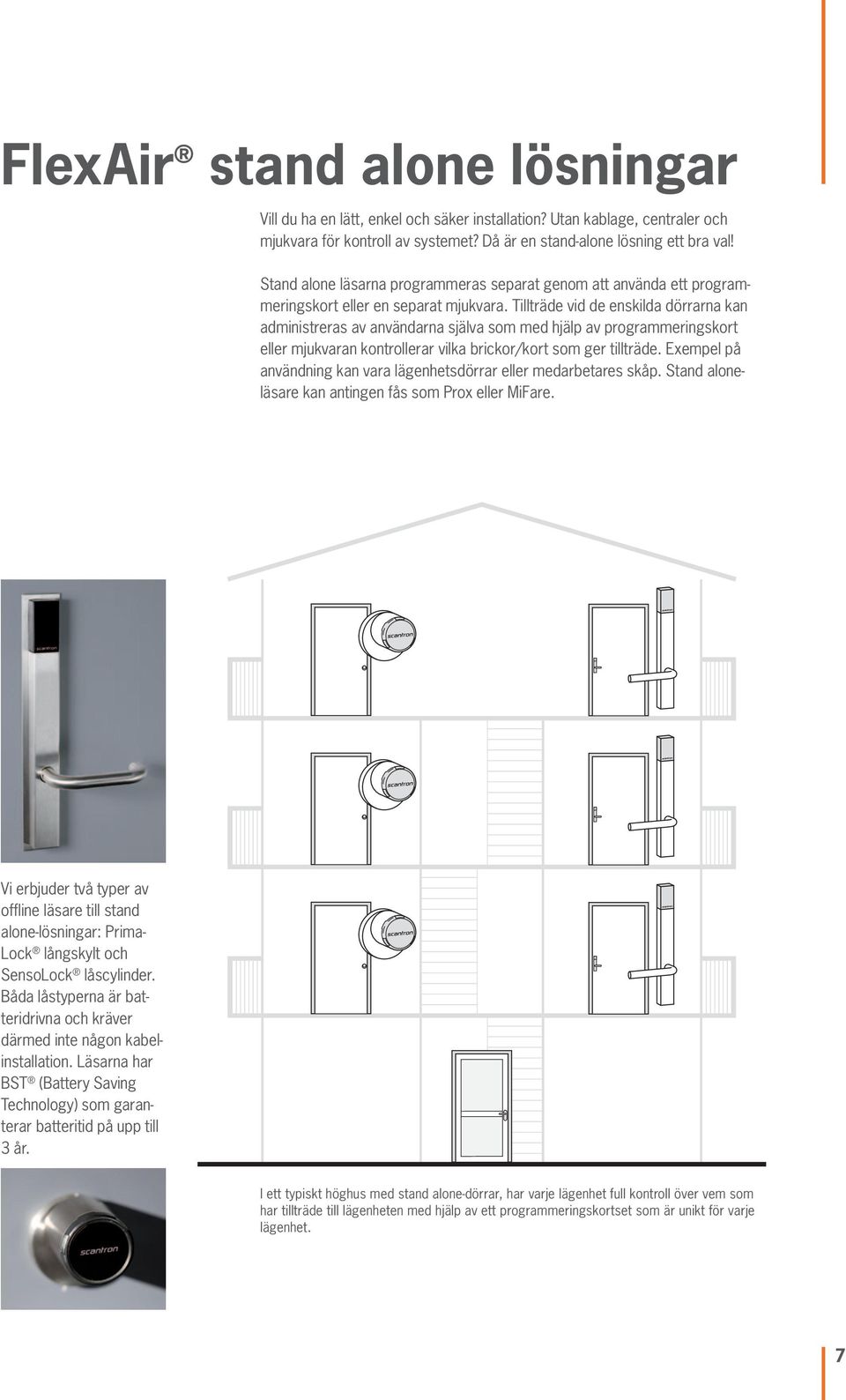 Tillträde vid de enskilda dörrarna kan administreras av användarna själva som med hjälp av programmeringskort Concept Brochure 07 - Stand-Alone Solutions eller mjukvaran kontrollerar vilka
