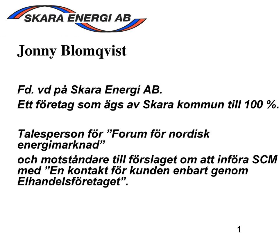 Talesperson för Forum för nordisk energimarknad och