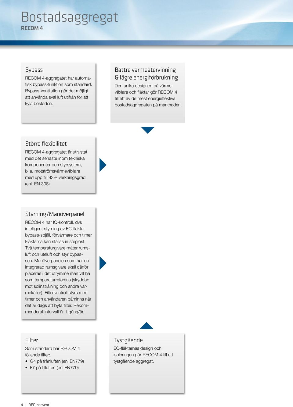 Större flexibilitet -aggregatet är utrustat med det senaste inom tekniska komponenter och styrsystem, bl.a. motströmsvärmeväxlare med upp till 93% verkningsgrad (enl. EN 308).