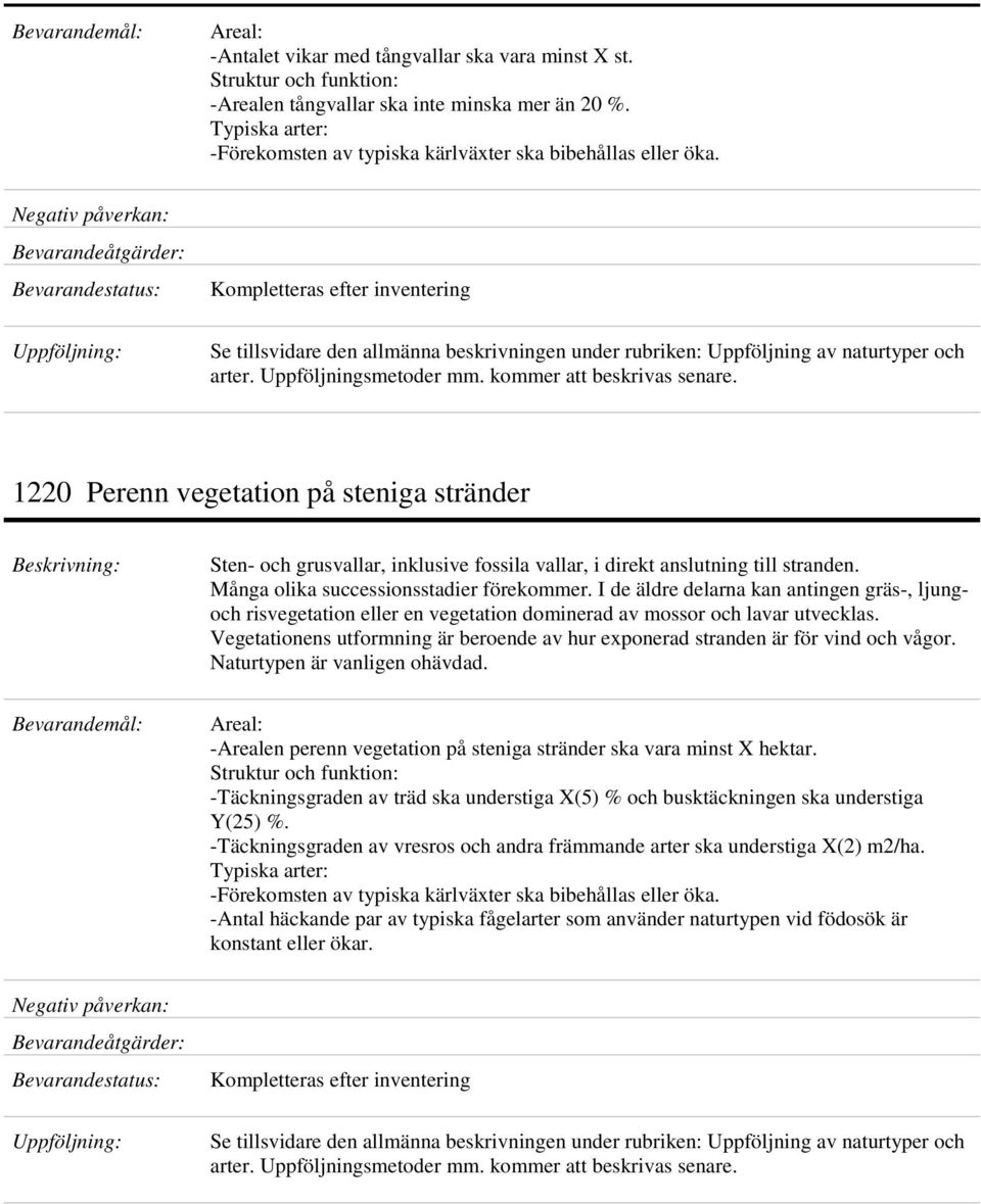 1220 Perenn vegetation på steniga stränder Sten- och grusvallar, inklusive fossila vallar, i direkt anslutning till stranden. Många olika successionsstadier förekommer.